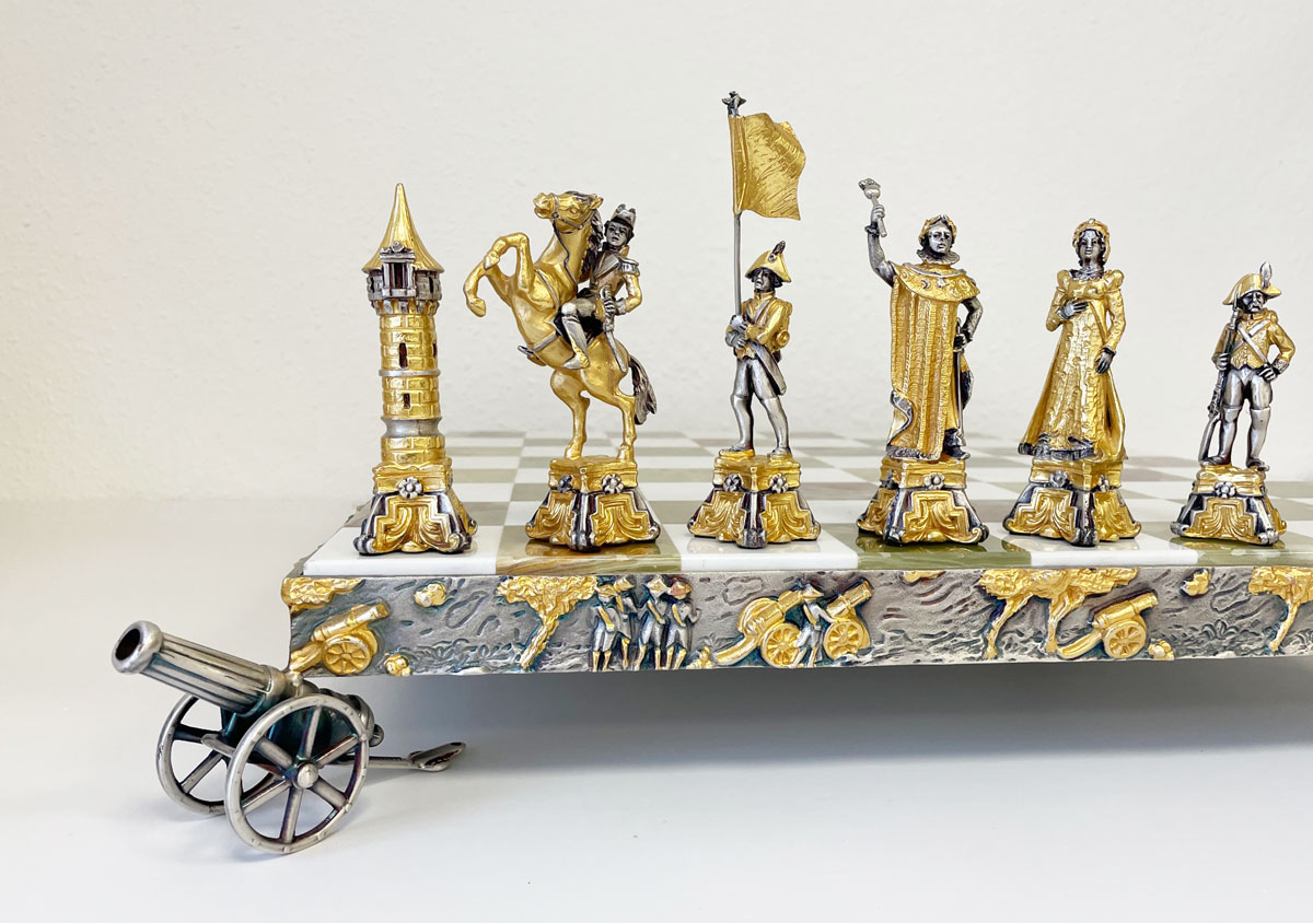Napoleon Schachset Schachfiguren mit Schachbrett, Handgefertigt