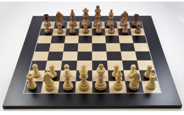 Schach Set No. 21/13 Akazie und Buchsbaum Königshöhe 85 mm, mit Schachbrett schwarz