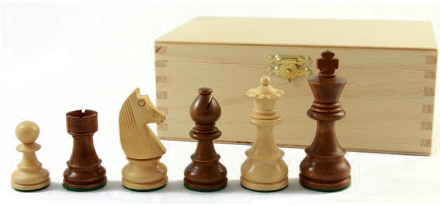 Schachfiguren kaufen: 83 mm, beschwert Staunton braun , Figuren in Buche-Kassette