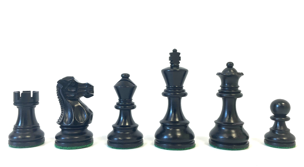 Schachfiguren proBASE Königshöhe 76mm, schwarz/Buchsbaum beschwert, breiter Sockel 