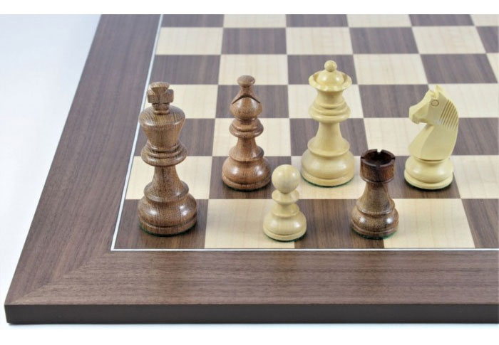 Schach Set No. 21/13 Akazie und Buchsbaum Königshöhe 85 mm, Schachbrett Nussbaum Ahorn