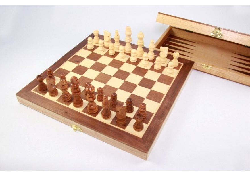 Schach, Dame und Backgammon-Kassette, Nussbaum und Ahorn