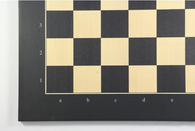 Schachbrett Anigré schwarz und Ahorn mit Zahlen und Buchstaben, Feldgröße 55 mm