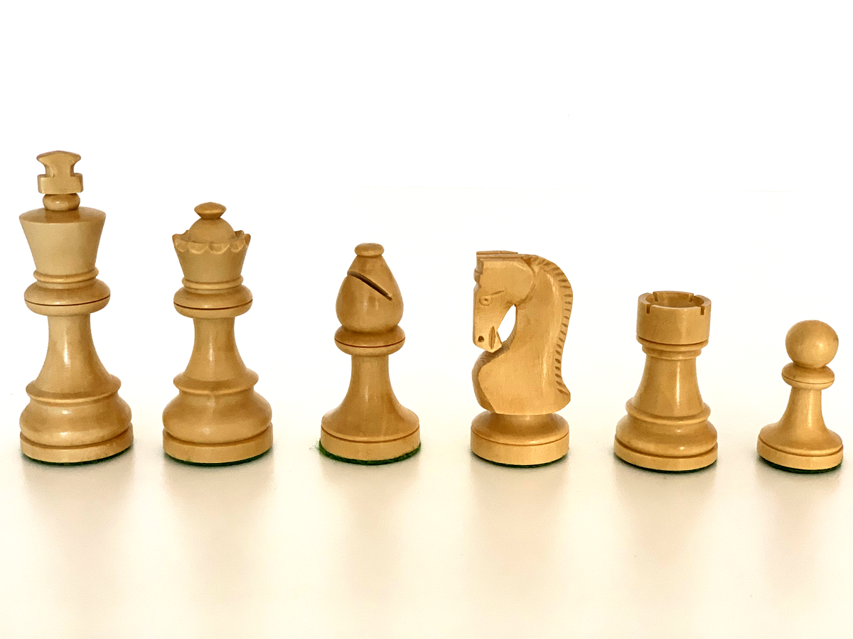 Schachfiguren in Schwarz/Buchsbaum, Königshöhe 85 mm, gewichtet
