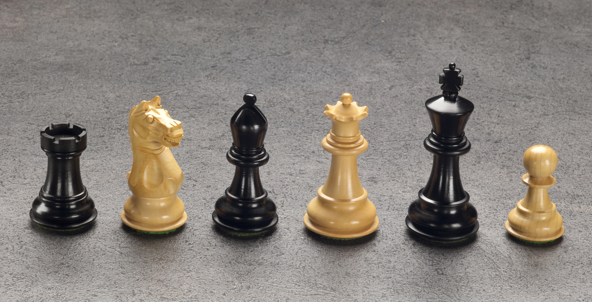 Schachfiguren in Schwarz/Buchsbaum, KH 85mm, gewichtet, mit doppelt Damen