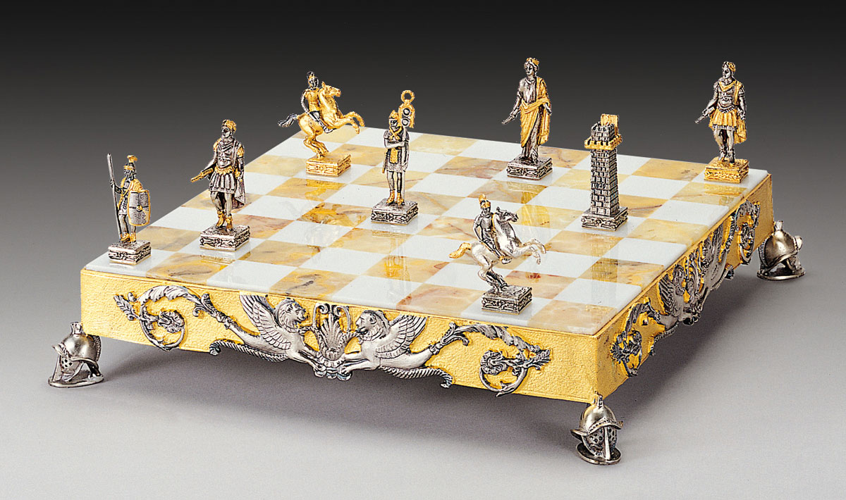 Römisches Imperium Schachset Schachfiguren mit Schachbrett, Handgefertigt