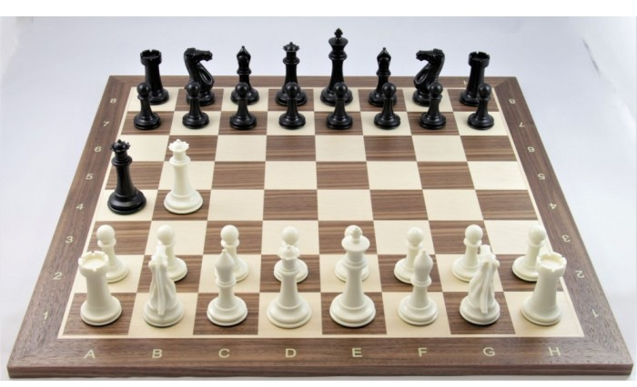 Schach Set 'Exclusive Staunton', Kunststoff 98 mm, Schachbrett Nussbaum Ahorn Intarsie