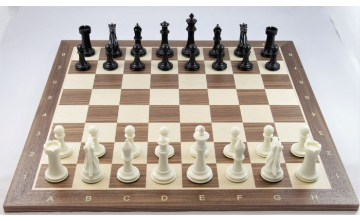 Schach-Set 'Tournament XL', Kunststoff 105 mm, Schachbrett Nussbaum und Ahorn Intarsie
