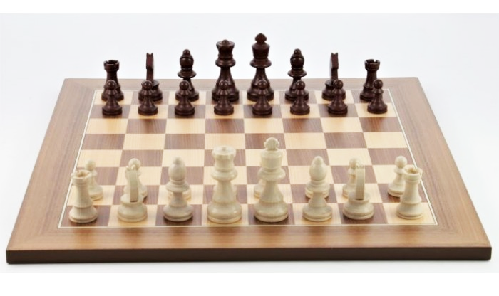 Schach-Set Buche braun und natur 74 mm, Schachbrett Nussbaum und Ahorn