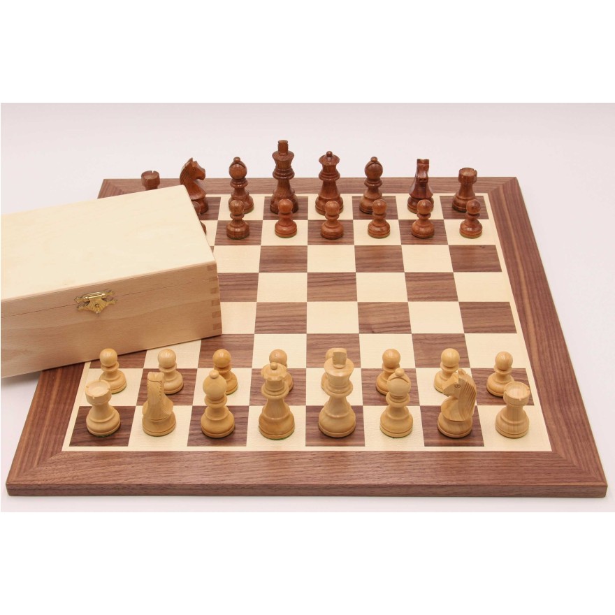 Schach-Set Akazie, Königshöhe 76 mm, Ausführung 1B, Brett Nussbaum, Feldgröße 45 mm