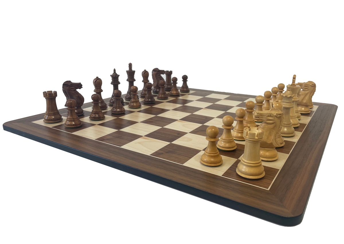 Schachset-Sheesham-Buchsbaum-KH-95mm-mit-Schachbrett-Nussbaum-Ahorn-52x52-cm