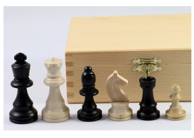 Schachfiguren Buche schwarz/natur Staunton, KH 74 mm, in Holzbox