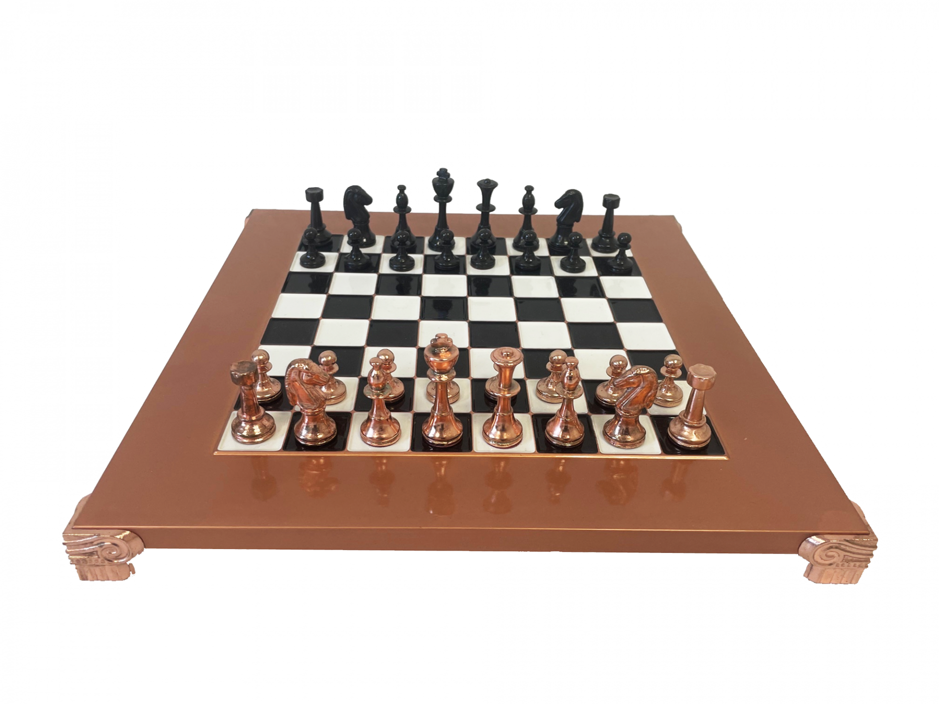 Staunton Schachspiel aus Kupfer und Zinklegierung, mit Geschenkbox