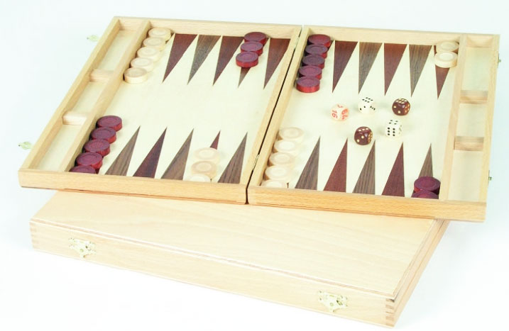 Backgammon aus Buche und Nussbaum Holz, 28x17 cm