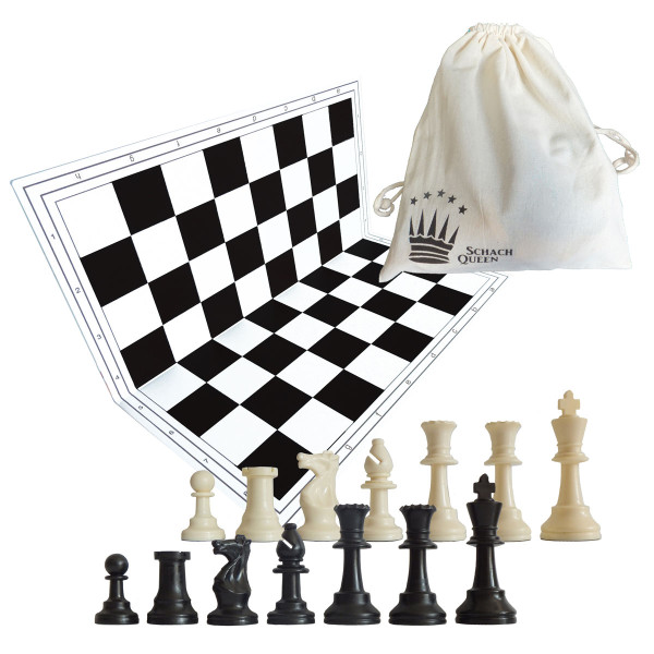Schachset-Schachspiel mit Schachbrett und Schachfiguren(schwarz/weiß) Plastik , Königshöhe 97 mm