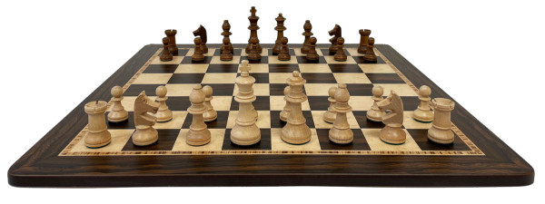 Staunton Schachfiguren aus Buchenholz Königshöhe 95 mm, mit Schachbrett Intarsien 53x53cm