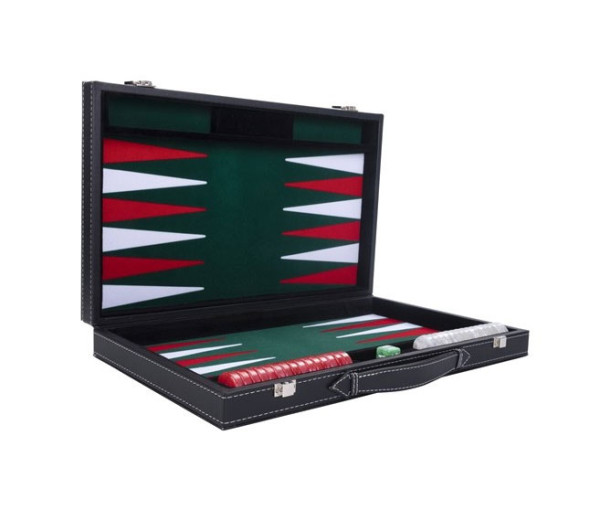 Backgammon Koffer Exklusiv grün/rot/weiß Turnierfarben, 47 x 29 cm