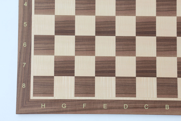 Turnier-Schachbrett Nußbaum und Ahorn, Feldgröße 58 mm, Basic, mit Zahlen und Buchstaben