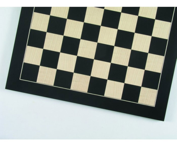 Schachbrett Anigre schwarz und Ahorn, Intarsie, Feldgröße 50 mm, Rückseite Velourfilz