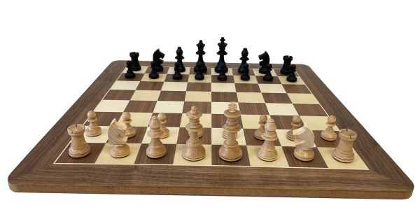 Schachset Holz-Schachfiguren mit Schachbrett Nussbaum/Ahorn, 44x44 cm