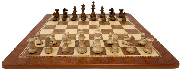 Schachset Staunton, Buche Schachfiguren und Rüsterwurzel Schachbrett 53x53cm, Intarsie
