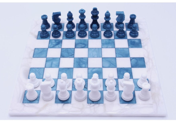 Schachspiel Alabaster türkis/weiß