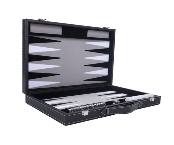 Backgammon Koffer Exklusiv grau/schwarz/weiß, Größe 47 x 29 cm