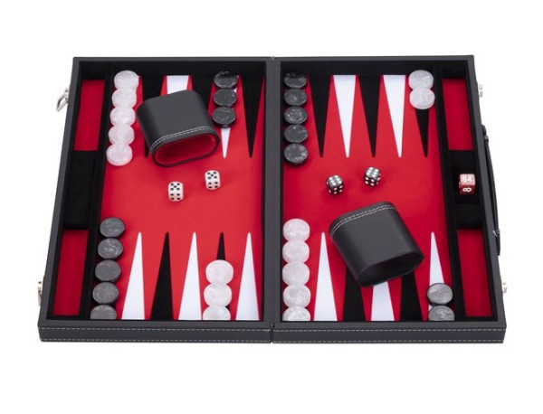 Backgammon Koffer Exklusiv rot/schwarz/weiß, Größe 38 x 24 cm