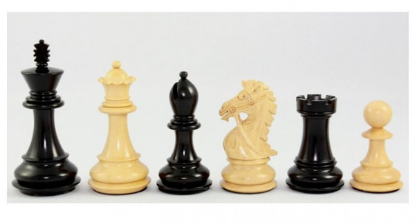 Hersteller-Abbildung des Produkts: Schachfiguren Deluxe Staunton Ebenholz und Buchsbaum, Königshöhe 102 mm, in Etui