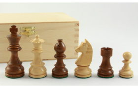 Hersteller-Abbildung des Produkts: Schachfiguren Staunton braun 76 mm, in Buchekassette