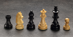 Hersteller-Abbildung des Produkts: Schachfiguren in Schwarz/Buchsbaum, Königshöhe 85 mm, Klassischer Staunton, gewichtet
