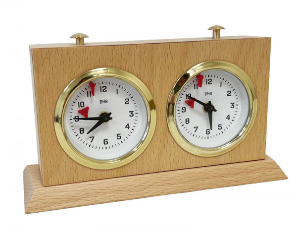 Hersteller-Abbildung des Produkts: Schachuhr mechanisch in Holzgehäuse Natur, mit Sockel